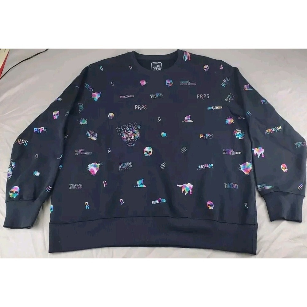 PRPS GOODS & CO Sweater Mens XXXL Black All Over Print Pullover Long Sleeve